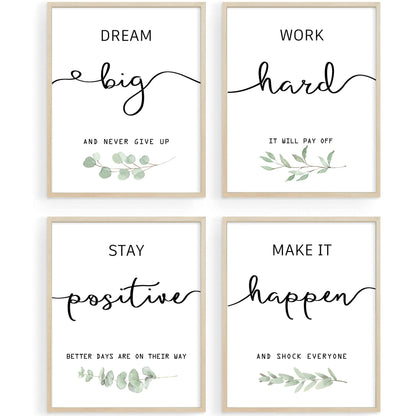 Inspirational Wall Art Office Decor, Motivational UNFRAMED Wall Art Prints for Bedroom,Living Room,Office,Classroom, Set of 4, 8"x10"