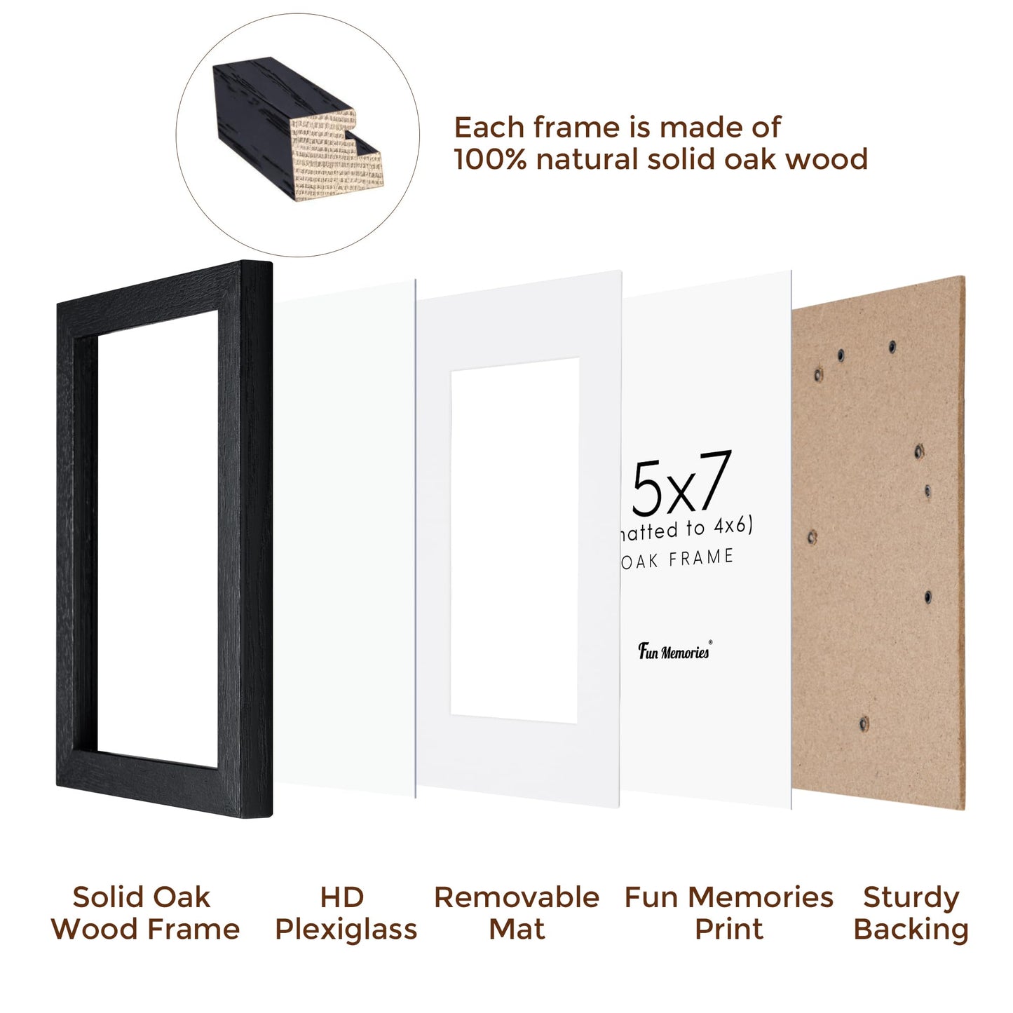 5x7 Black Picture Frame, 5 x 7 Photo Frame, Solid Oak Wood Frame 5 by 7 Frames, 5"x7" Picture Frame with Stand for Tabletop Display, 5x7 Frame Matted to 4x6, Black Frame 5x7, 1 Pack