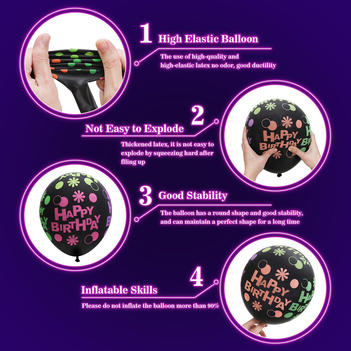 60 Pcs UV Neon Balloons, 14 Inch UV Black Light Balloons Glow in the dark for Birthday Decorations Wedding Glow Party Supplies Blacklight Carnival