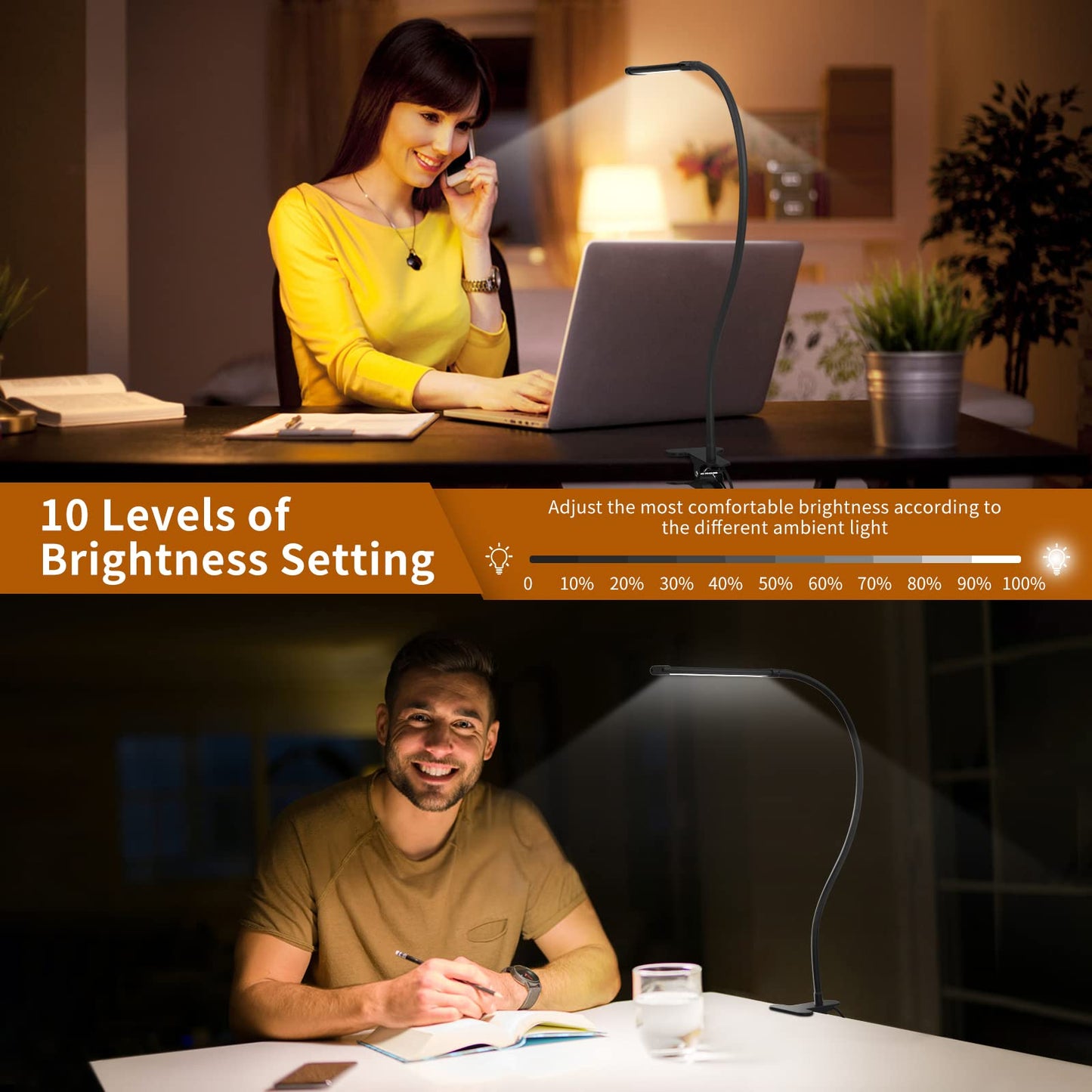 LED Desk Lamp for Home Office with Clamp [77 LEDs Light 3 Color Modes & 10 Brightness Levels] Flexible Gooseneck Book Lights, Easy Clip on Reading Headboard