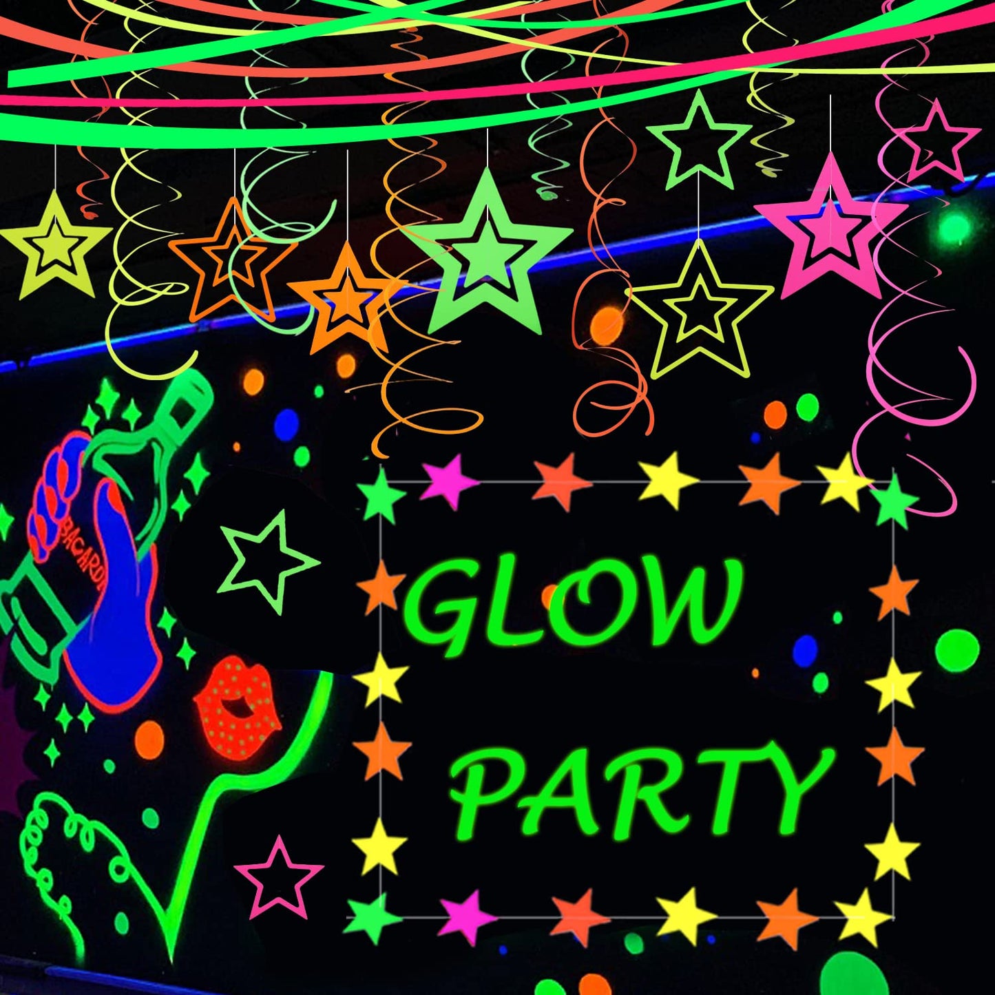 540feet Paper UV Neon Garland Neon Streamers Glow in The Dark Neon Party Supplies and Decorations Glow in The Dark Streamers Blacklight Reactive Fluorescent Black Light Party Kit for Birthday Wedding