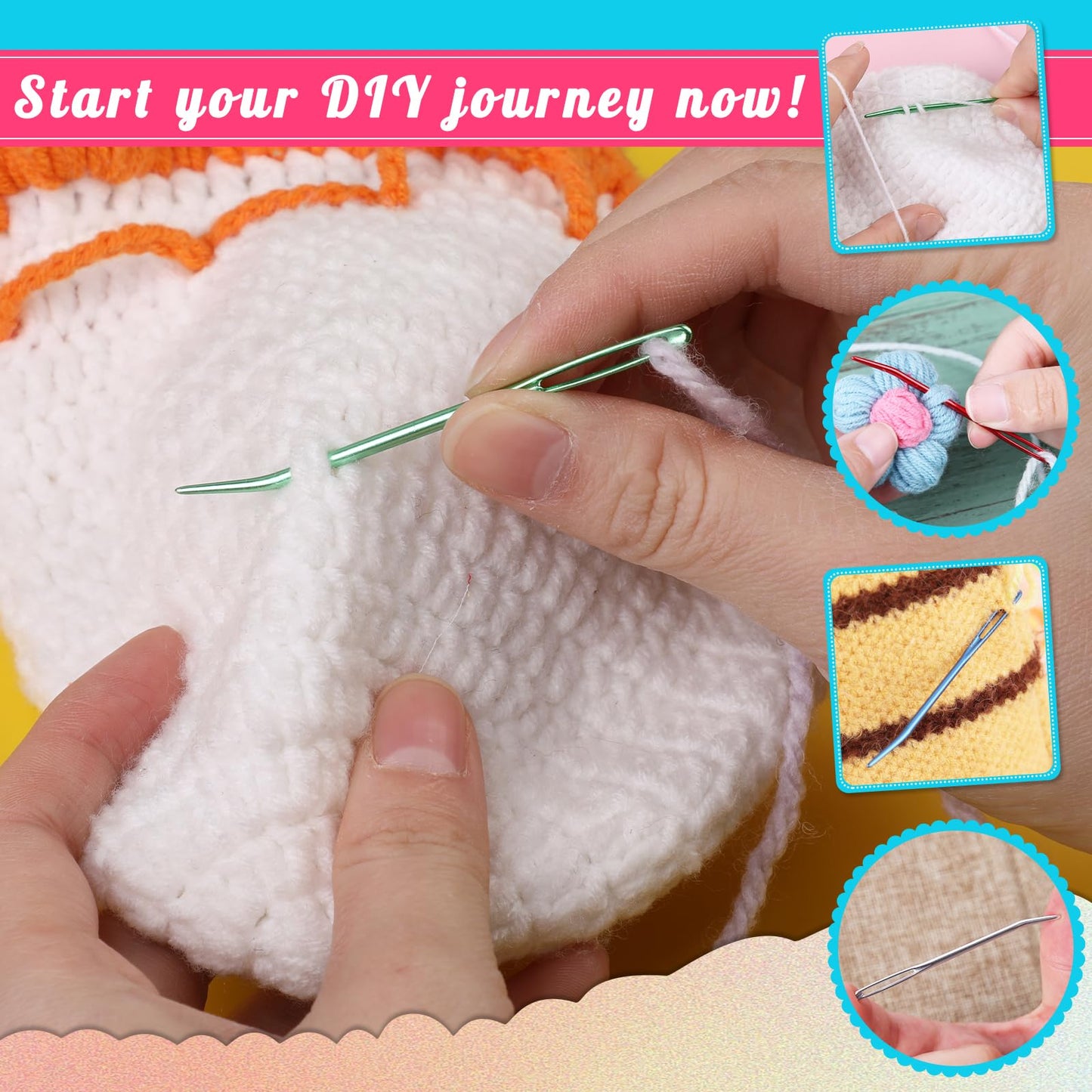 50 Pcs Yarn Needles, Darning Tapestry Needles Bent Kit, 24 Pcs Large Eye Weaving Crochet Blunt Yarn Needle for Yarn, Crocheting, Weaving with Stitch Markers Storage Box