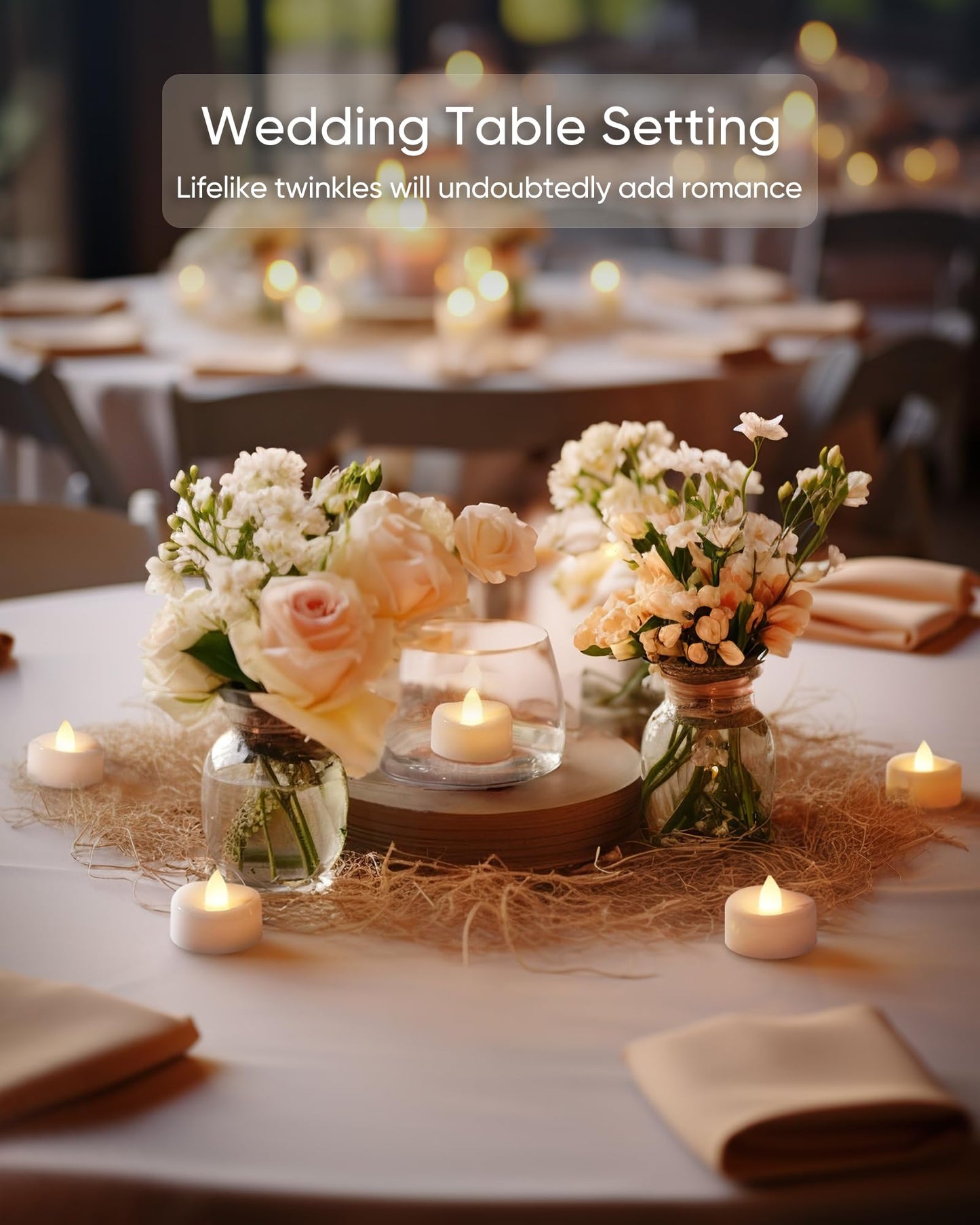 LED Candles, Tea Lights Candles Battery Operated Bulk, 24-Pack Long-Lasting 200 Hours Flameless Tealight Candles, Realistic Tea Lights for Halloween Christmas Wedding, 1.5'' D X 1.25'' H