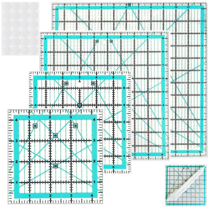 Quilting Rulers,4 Square Quilting Templates(4.5"X4.5", 6"X6", 9.5"X9.5", 12.5"X12.5"),Acrylic Fabric Cutting Ruler with Non-Slip Rings for Sewing