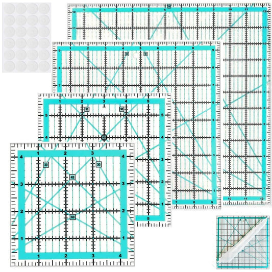 Quilting Rulers,4 Square Quilting Templates(4.5"X4.5", 6"X6", 9.5"X9.5", 12.5"X12.5"),Acrylic Fabric Cutting Ruler with Non-Slip Rings for Sewing