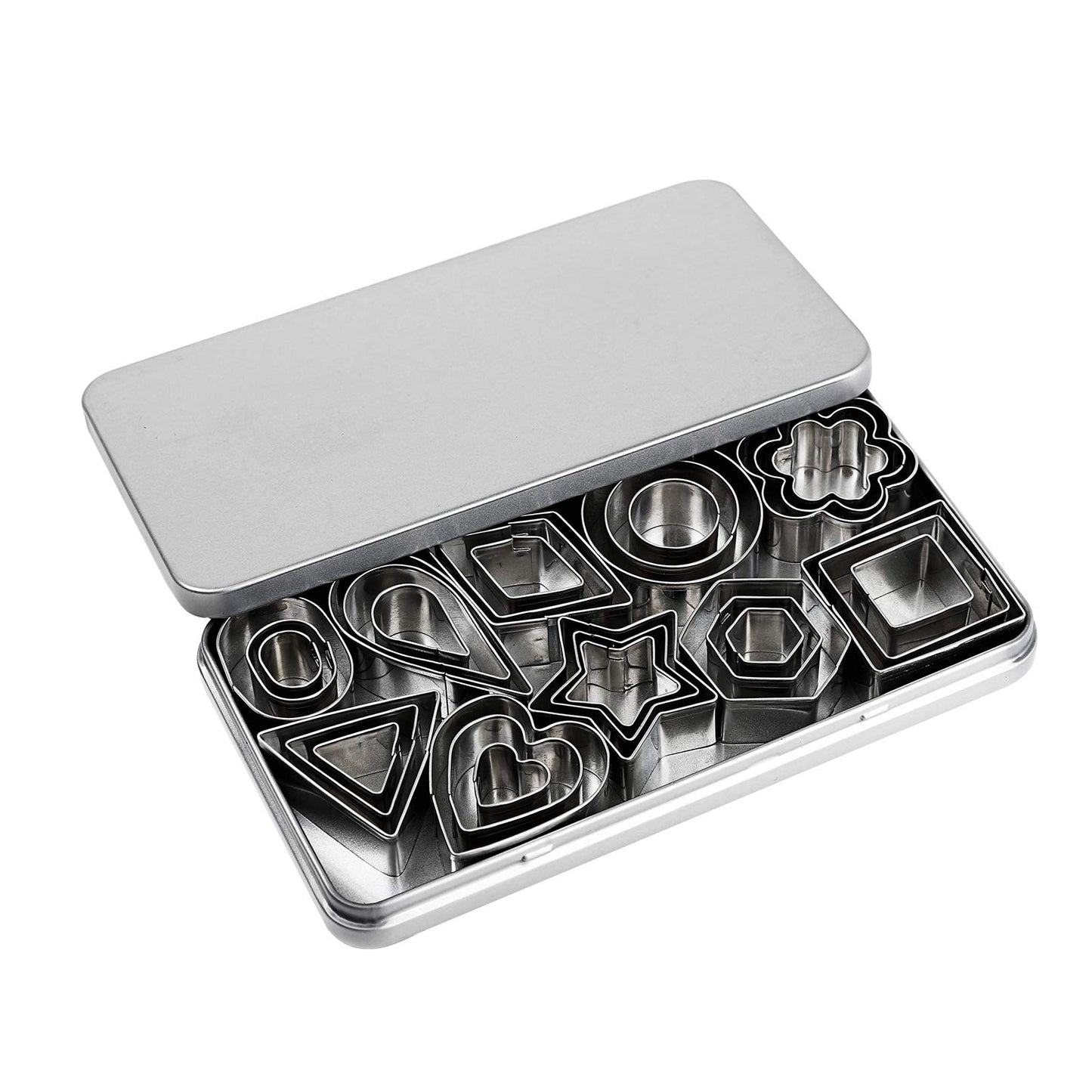 Mini Cookie Cutter Set - 30 Stainless Steel Shapes: Star, Flower, Heart, Geometric - For Pastry Dough, Pie Crust & Fondant