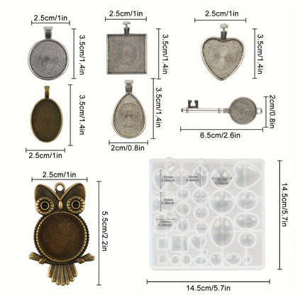 35 pcs Pendant Tray Silicone Mold Set, Jewelry Making Kit with 7 Styles Pendant Trays