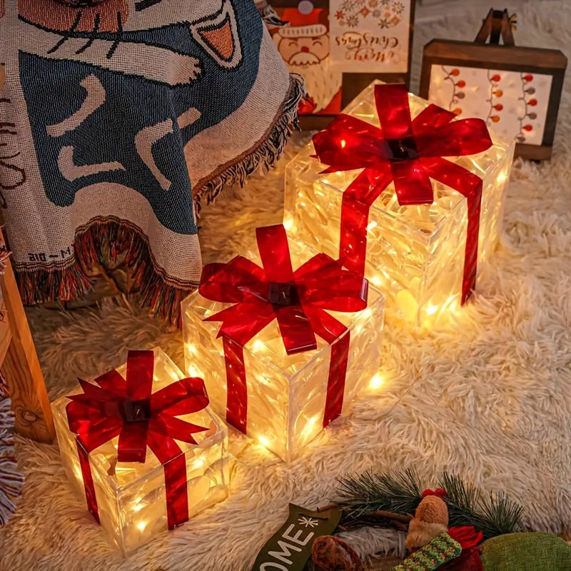 Set of 3 Detachable Light-Up Gift Boxes - USB/Battery Powered