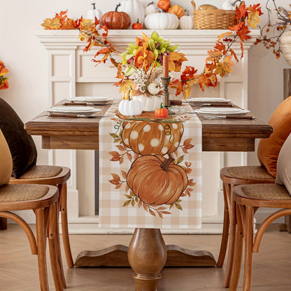 13x72 inches Pumpkin & Leaves Fall Table Runner - Autumn Thanksgiving Harvest Table Decor for Dining Room - Farmhouse Style Party Decoration