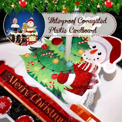 15.7" Christmas Train & Snowman Yard Sign Set - Easy Outdoor Lawn Decor