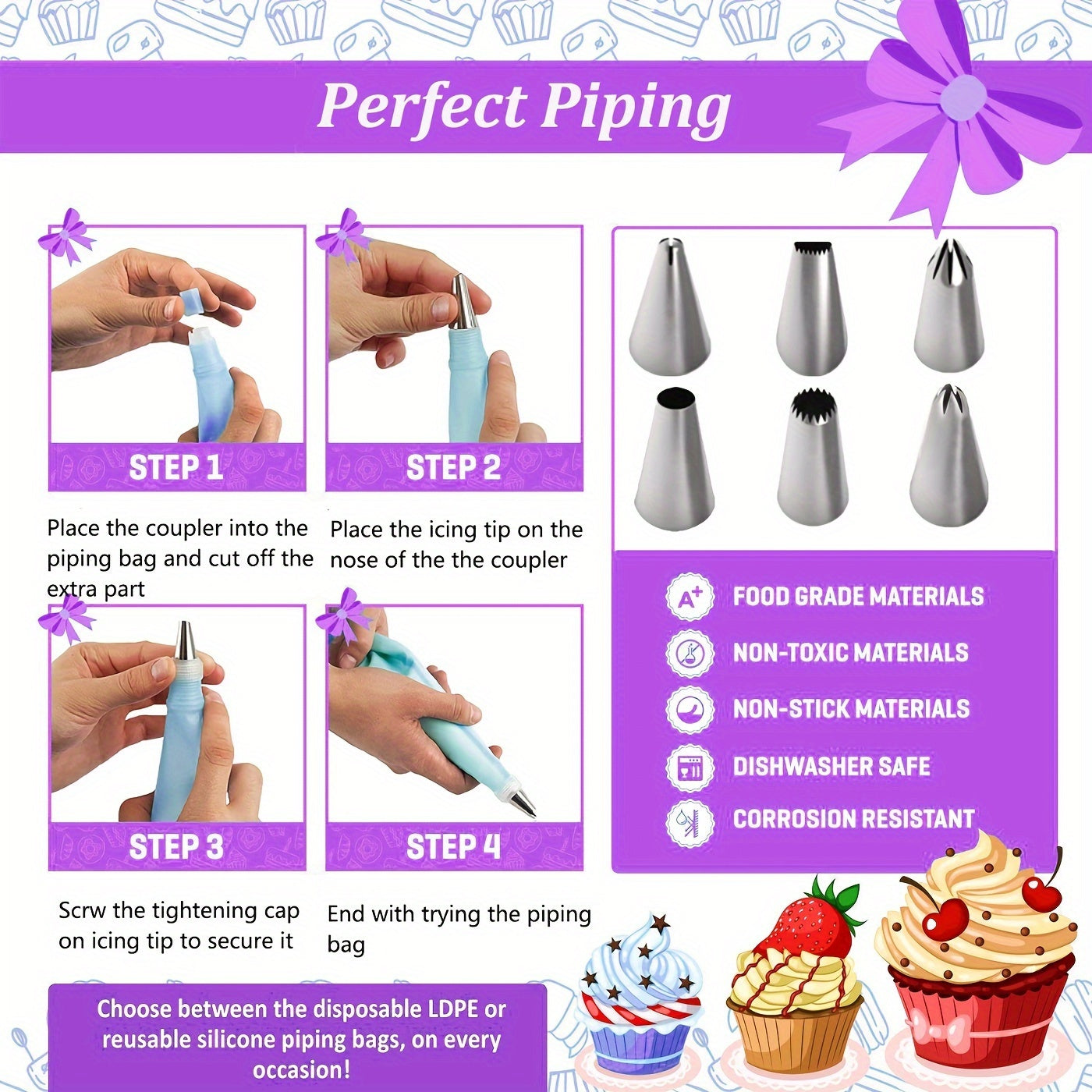 492 pc Cake Decorating Set with Rotating Turntable and Reusable Piping Bags