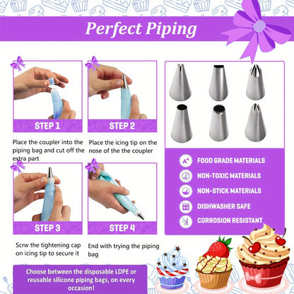 492 pc Cake Decorating Set with Rotating Turntable and Reusable Piping Bags