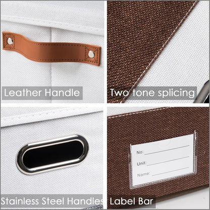 Foldable Storage Bins with Handles [3-Pack] Fabric Collapsible Storage Boxes Baskets Cubes Containers with Handles for Closet Living Room Bedroom (Brown & White 11.5x8.5x6.7'')