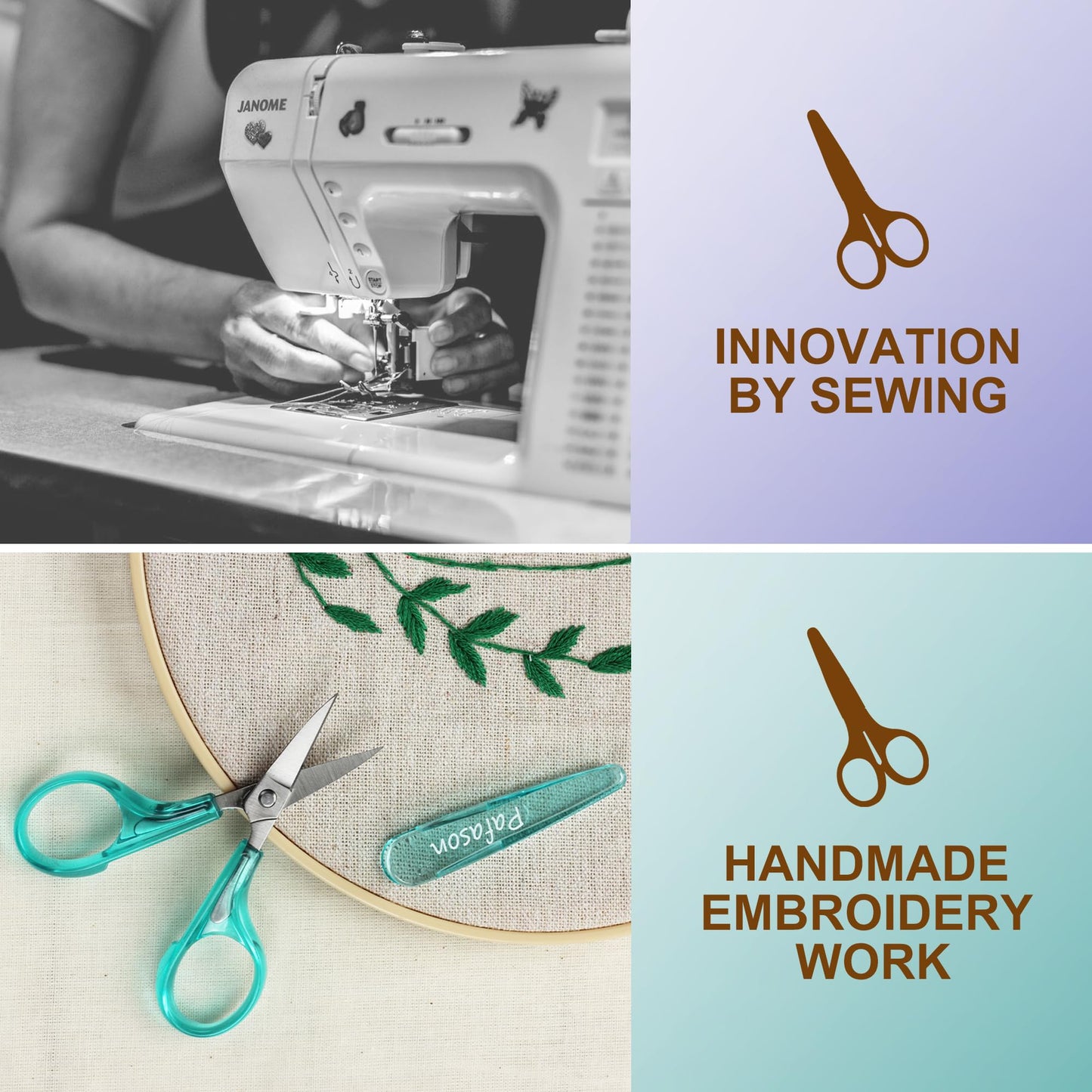 Sharpest & Precise Stainless Steel Curved Straight Thread Yarn Fabric Cutting Scissor with Safety Cap & TSA Complied Ideal for Embroidery Quilting Sewing Knitting Crafting Cross Stitch Crochet