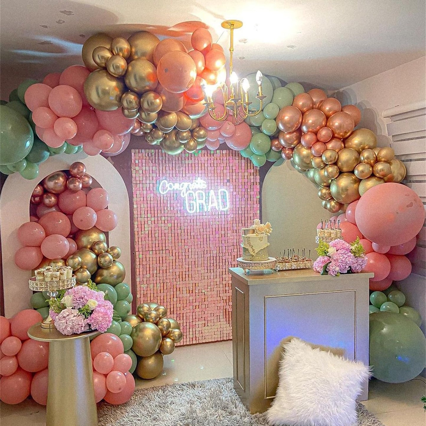 Retro Dusty Pink Sage Green Metallic Gold Latex Balloons, 35pcs Set - Olive Green Pink White Gold Confetti for Girls Jungle Birthday Baby Shower Wedding Party Decoration