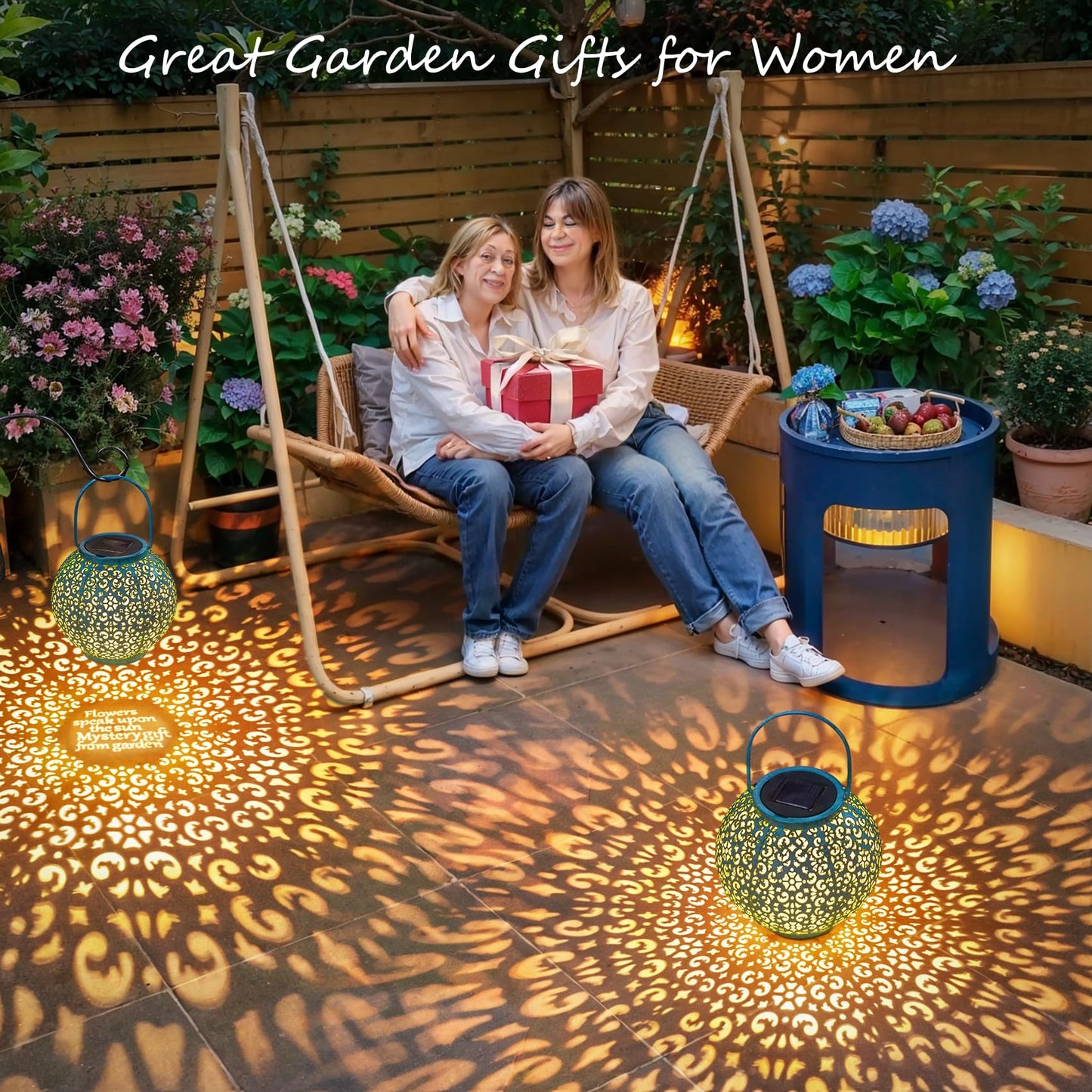 Outdoor Solar Big Lanterns Waterproof, Go2garden Gifts for Women Mom Garden Yard Decor Lights for Patio, Yard, Party Ornaments,Birthday Mothers Day Gifts for Grandma (1 Pack, Teal Blue)