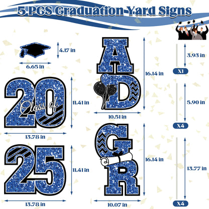 2025 Graduation Decorations, Large Congrats Grad Yard Signs With Stakes, Class of 2025 Glitter Plastic Congratulations Graduate Lawn Signs for College School Party Supplies
