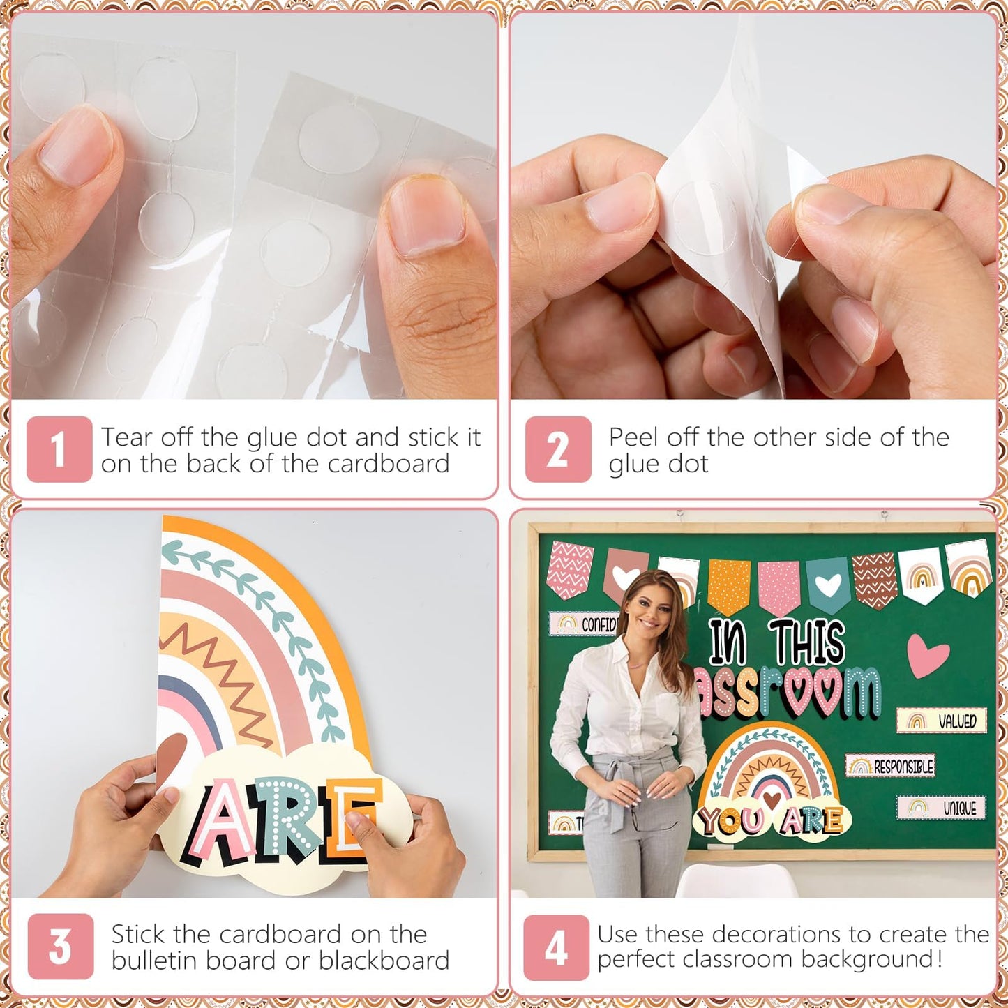 32pcs Classroom Bulletin Board Decorations Set - Boho Rainbow Motivational Words Cutouts Bulletin Decorations for Teachers School Classroom Bulletin Board