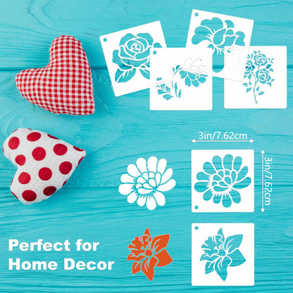 Flower Stencils for Painting, 64pcs 3 Inch Stencils for Crafts Rock Painting Stencils Plastic Reusable Stencils for Painting on Wood Wall Tile Home Decor
