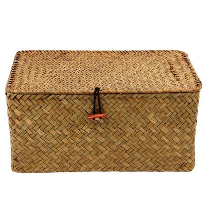 Large Square Sea Grass Baskets for Storage Seaweed Woven Sundries Baskets Sturdy and Durable Natural Material for Make-up with Lid Big Rectangular Seagrass Towel Baskets for Organizing