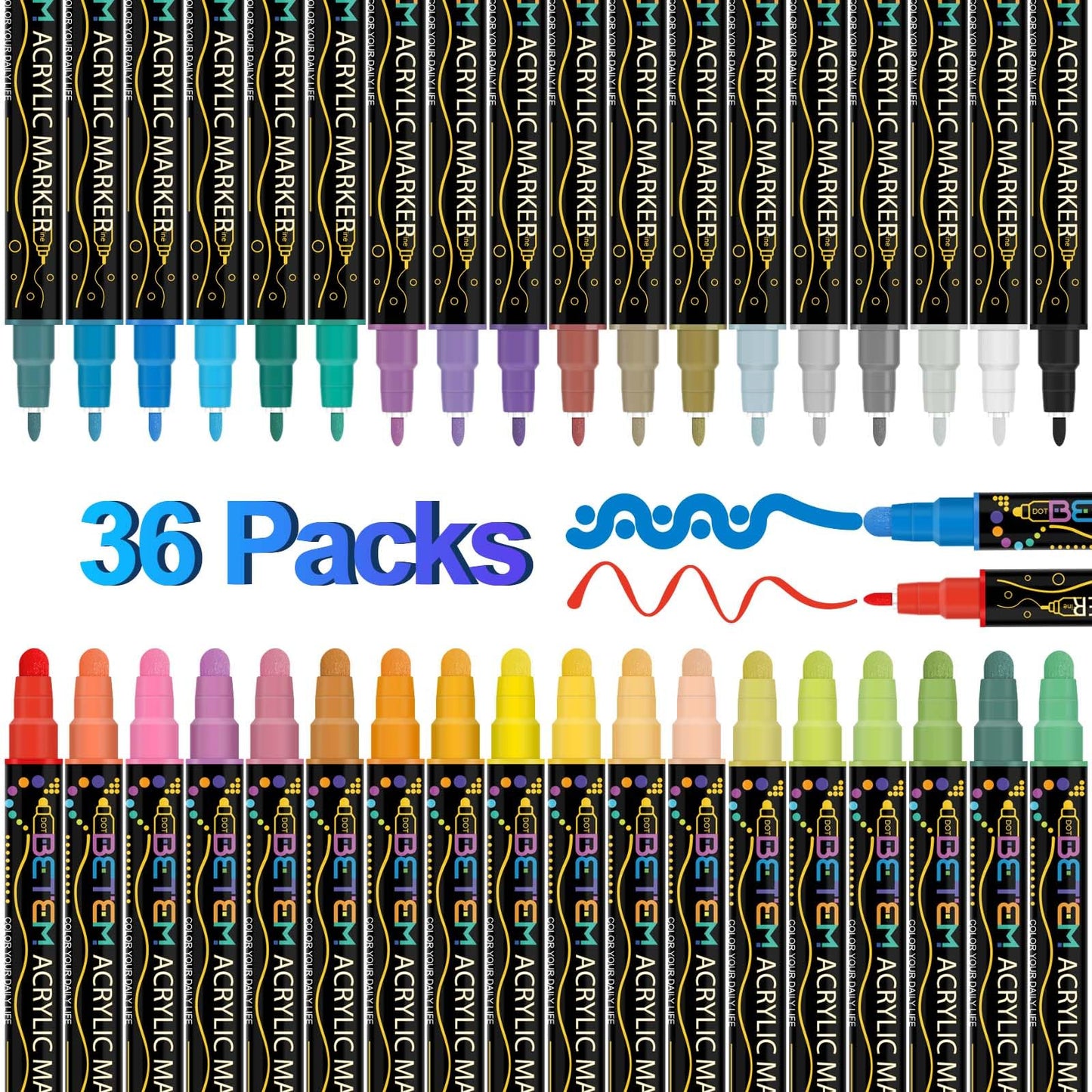36 Colors Dual Tip Acrylic Paint Pens Markers, Premium Acrylic Paint Pens for Wood, Canvas, Stone, Rock Painting, Glass, Ceramic Surfaces, DIY Crafts Making Art Supplies