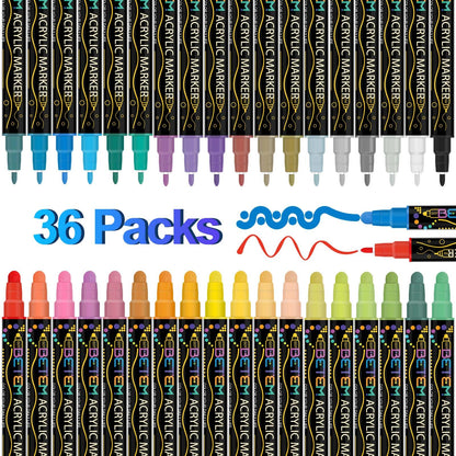 36 Colors Dual Tip Acrylic Paint Pens Markers, Premium Acrylic Paint Pens for Wood, Canvas, Stone, Rock Painting, Glass, Ceramic Surfaces, DIY Crafts Making Art Supplies