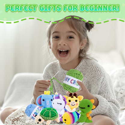 6PCS Crochet Kit for Beginners, Knitting Kit with Step-by-Step Video Tutorials, Beginner Crochet Kit for Adults, Crochet Animal Kit for Beginners Kids, Complete Kit Included 6 Cute Animals