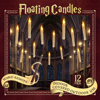 Halloween Decorations - Floating Candles with Wand - 12 Pcs Magic Flickering Warm Light Flameless Floating LED Candle Christmas Decor for Indoor Classroom Bedroom Party