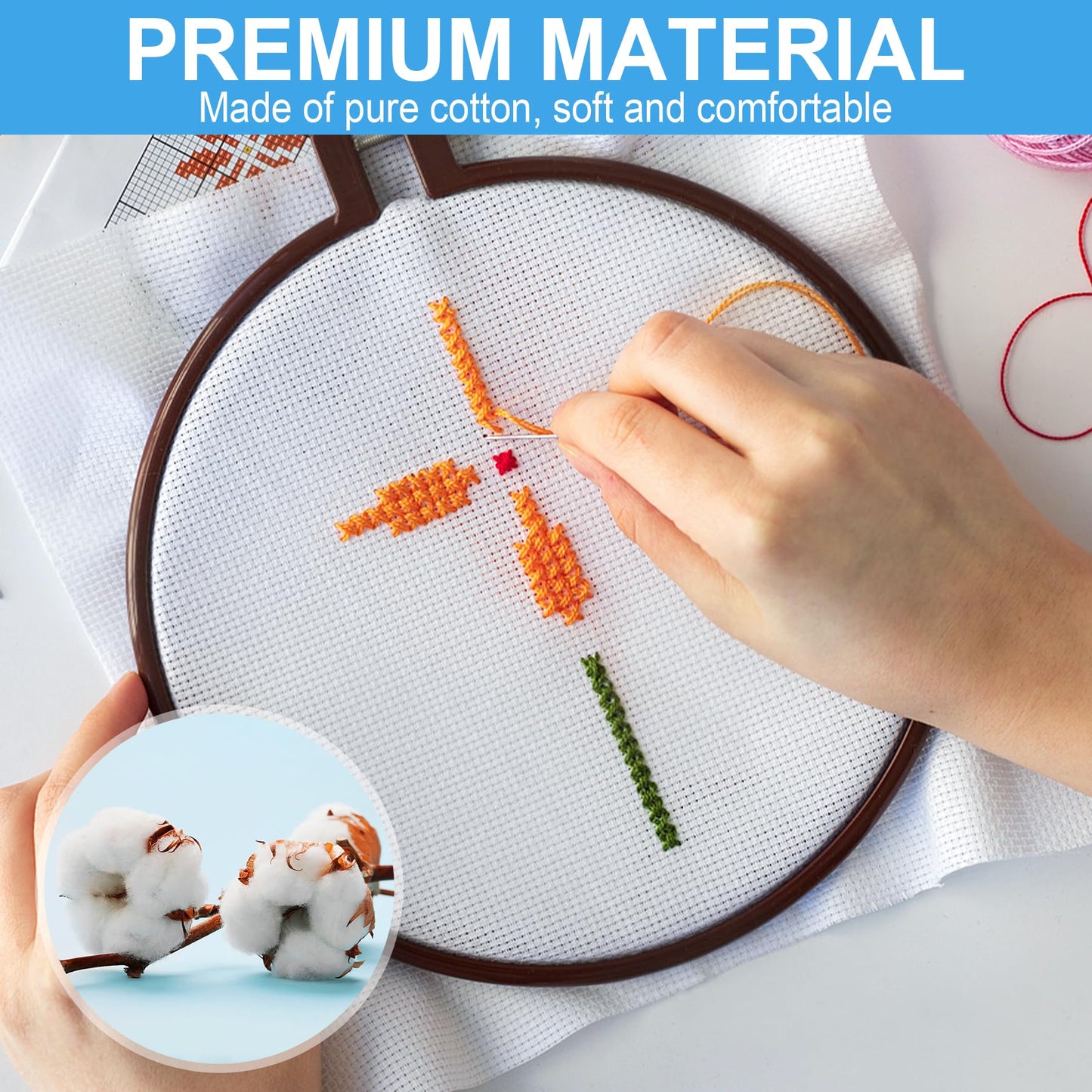 16PCS Cross Stitch Fabric, 4 Sizes White Aida Cloth 14 Count Craft Embroidery Cloth Classic Reserve Cross Stitch for Home DIY Handmade Needlework Embroidery Decoration, 5.9 to 11.8 inch