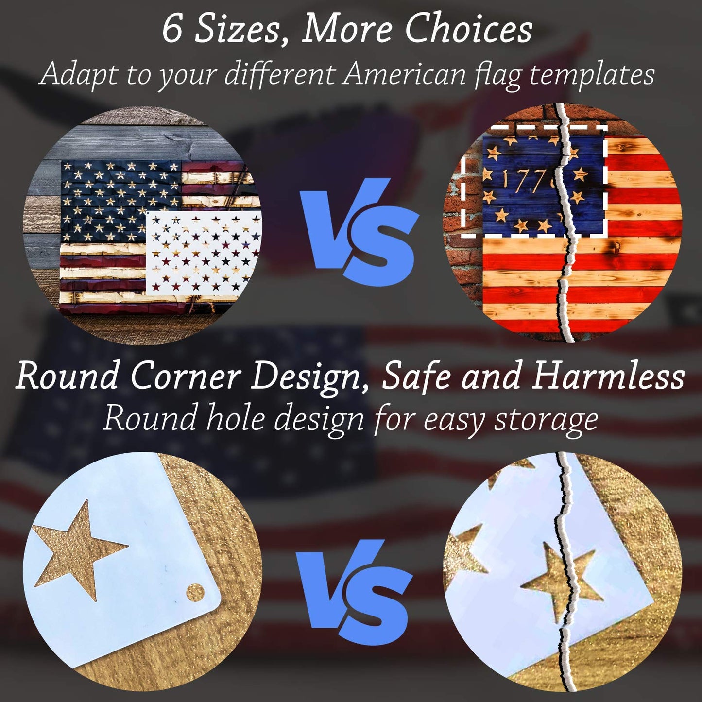 American Flag 50 Star Stencils and 13 Stars 1776 Templates, American Flag Templates, Ideal for Painting on Wood, Fabric, Paper, Walls [6 Sizes, 2 Styles]