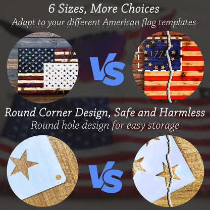 American Flag 50 Star Stencils and 13 Stars 1776 Templates, American Flag Templates, Ideal for Painting on Wood, Fabric, Paper, Walls [6 Sizes, 2 Styles]