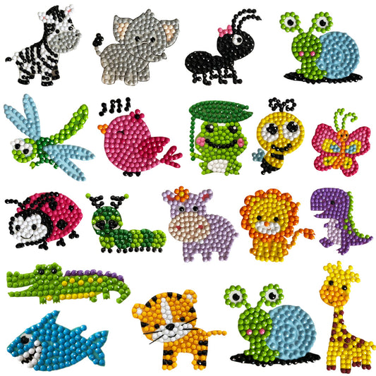 5D Diamond Art Stickers for Kids, 18 Pcs Insect & Animal Sticker Kits, Eco-Friendly DIY Craft Set for Creative Skills Development