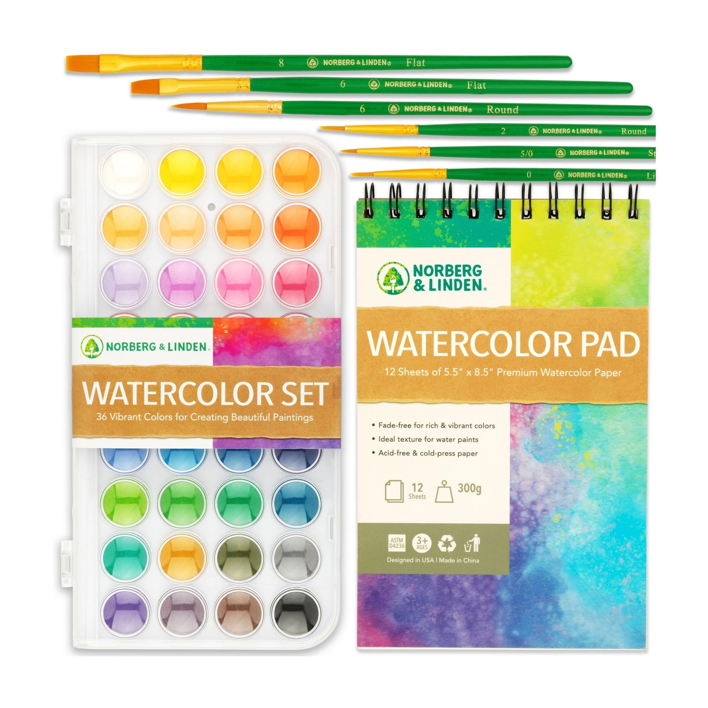 Watercolor Paint Set - 36 Premium Paints - 12 Page Pad - 6 Brushes - Painting Supplies with Palette, Watercolors, Art Pad Paper and Artist Brushes