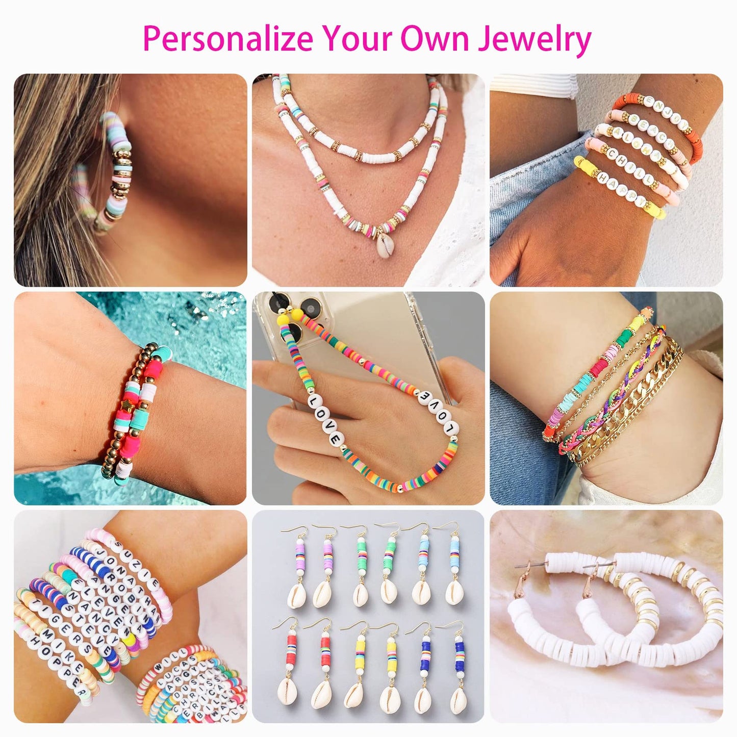 20,000 Pcs Clay Beads Bracelet Making Kit, 120 Colors 6 Boxes Polymer Beads Spacer Heishi Beads & Jewelry Kit with Pendant Charms Elastic Strings, Crafts Gift for Kids Adults1