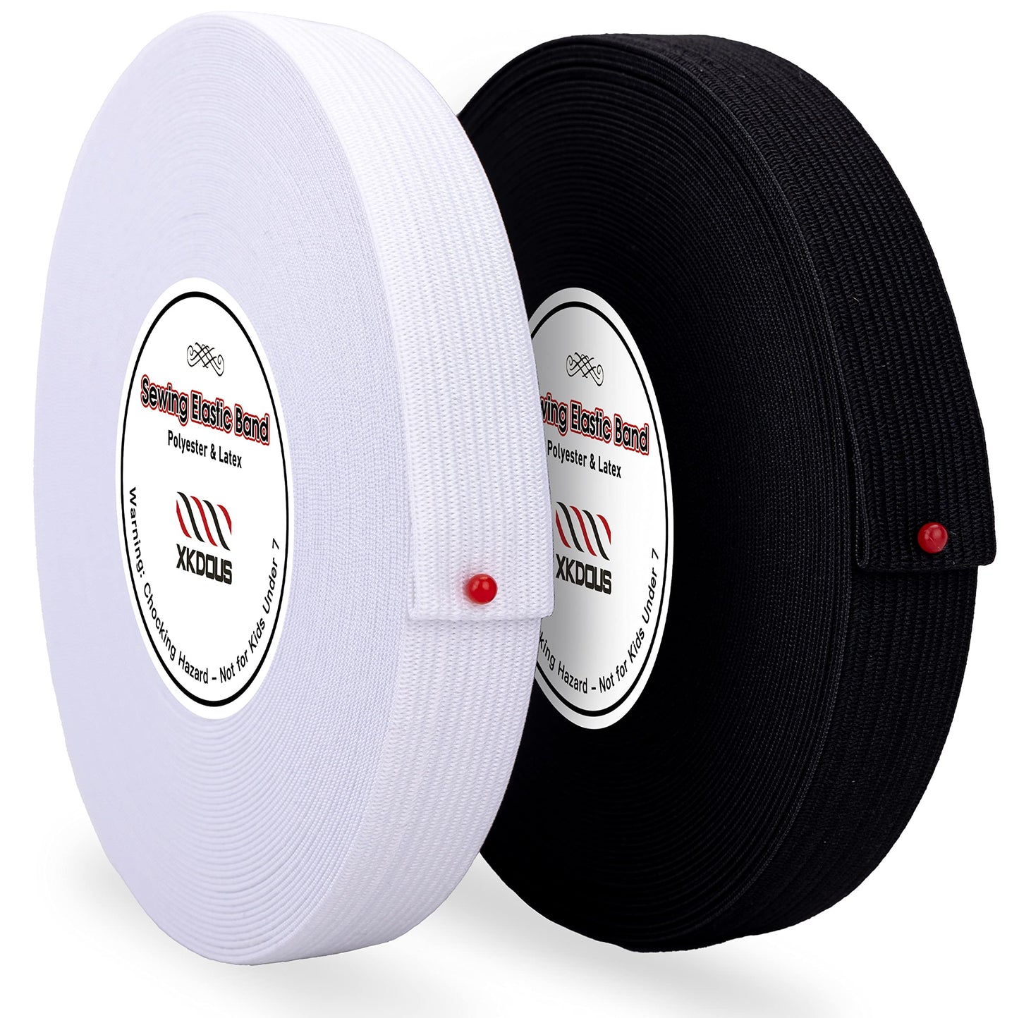 Elastic Band for Sewing, 0.75 Inch 16 Yards 2 Roll Knit Bands for Sewing Waistband and Pants Waist, High Elasticity(8 Yard White, 8 Yard Black)