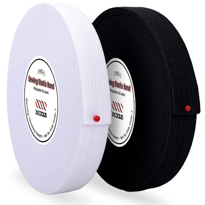 Elastic Band for Sewing, 0.75 Inch 16 Yards 2 Roll Knit Bands for Sewing Waistband and Pants Waist, High Elasticity(8 Yard White, 8 Yard Black)