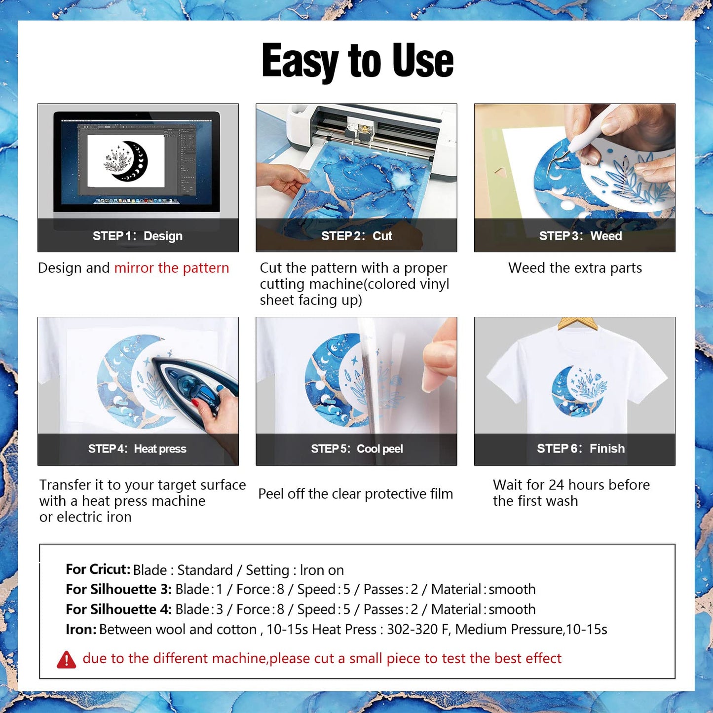 10 Sheets Marble HTV Heat Transfer Vinyl 12 x 10 Inch Tie Dye HTV Glitter Watercolor Pattern Vinyl Permanent Print for T-Shirts, Clothes, Bags, Hats