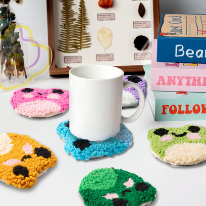 Frog Punch Needle Coaster Kit - 22Pcs Crafts Punch Needle Coasters Kits for Beginners, 6 Colors Frog Coaster Tufted Rug Pads with Adhesive Felt Yarns Embroidery Hoop Instruction