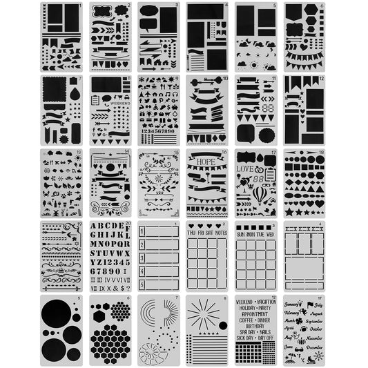30 PCS Journal Stencils, Planner Stencils for Junk Journal Notebook Diary Scrapbook DIY Drawing Template Journal Stencil 4x7 Inch