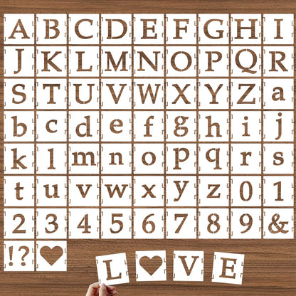 1 Inch Alphabet Letter Stencils, 65 Pcs Reusable Plastic Letter Number Symbol Interlocking Drawing Template Kit for Painting on Wood, Wall, Fabric, Rock, Signage, Door Porch