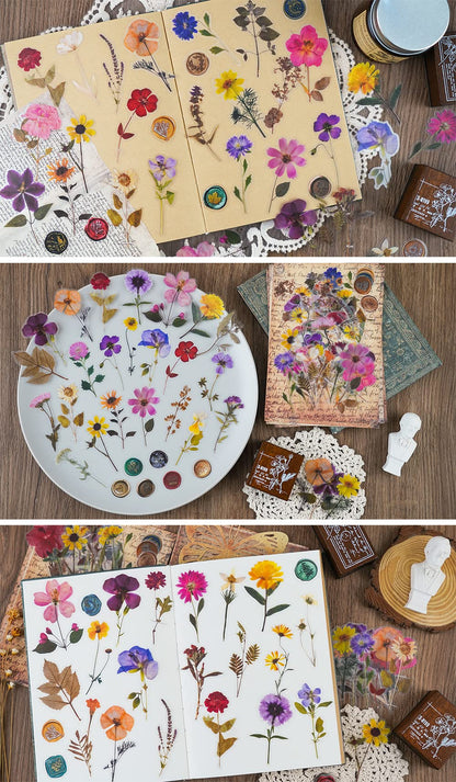 Pressed Flower Themed Stickers Set (320 Pieces) Dried Flowers Resin Stickers Decals Floral Botanical Journaling Stickers for Scrapbook Supplies Junk Journal Bullet Journal Planner Laptops