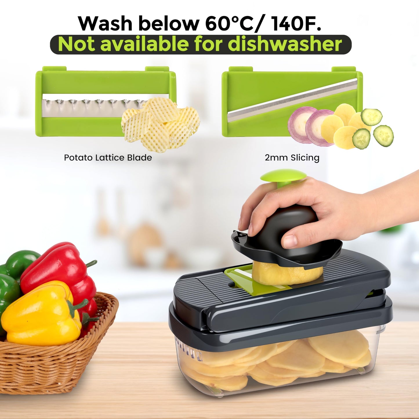 Vegetable Chopper,12-in-1 Multifunctional Food Chopper,Professional Onion Chopper with 7 Blades,Vegetable Cutter with Container for Salad,Potato,Carrot,and Garlic; Essential Kitchen Tool(Grey) & Organizer Storage Tote Bag
