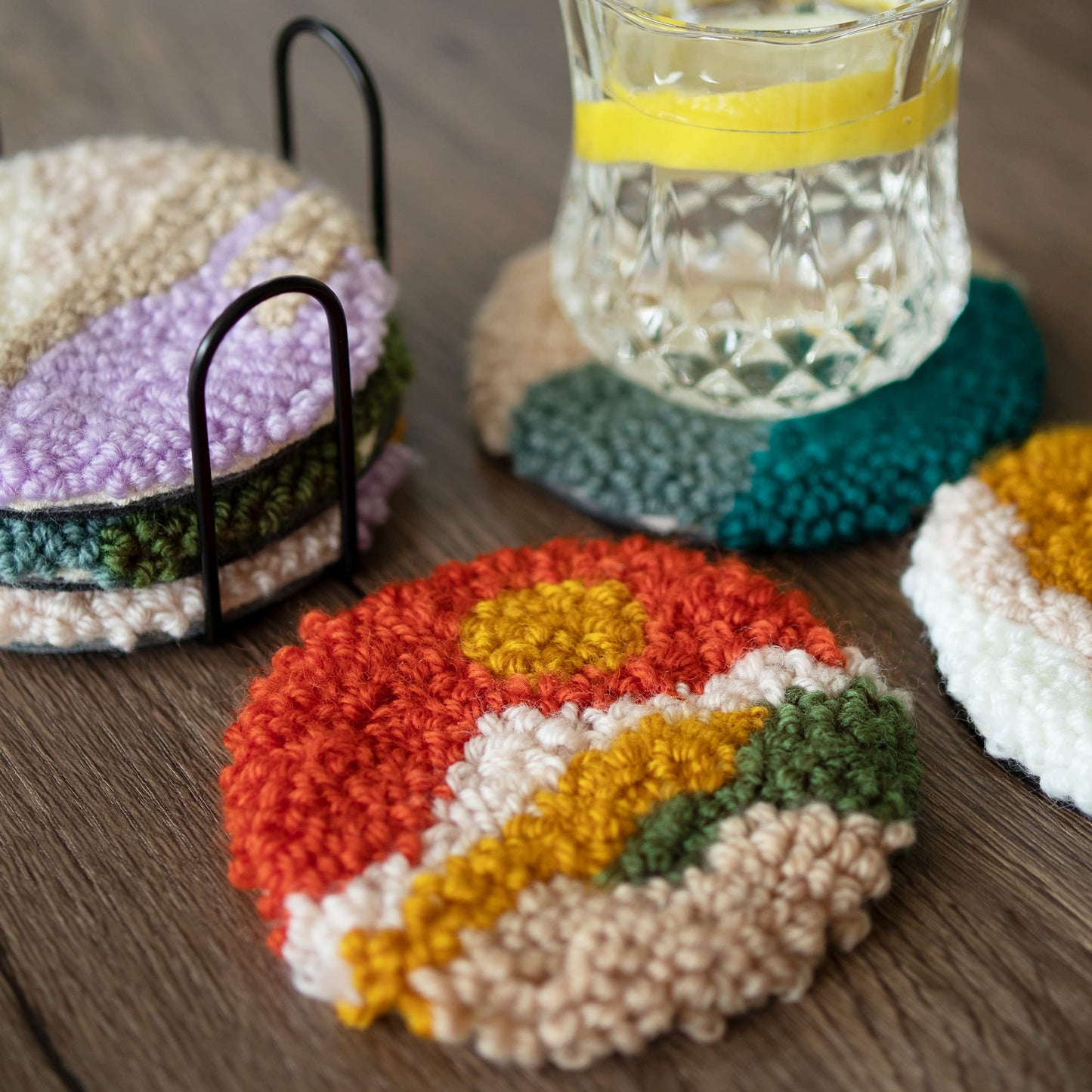 Punch Needle Coasters Kit, Punch Needle Embroidery Kits for Adults and Beginners - Including Patterns, Tools, Yarns, Hoop, Instruction, Coaster Holder Art Craft Supplies - Landscape