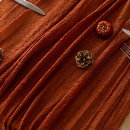 Terracotta Table Runner Cheesecloth Rust Gauze 120 Inch 10 FT Rustic Burnt Orange Cheese Cloth for Wedding Baby Bridal Shower Party Centerpiece Sheer Holiday Home Decorations