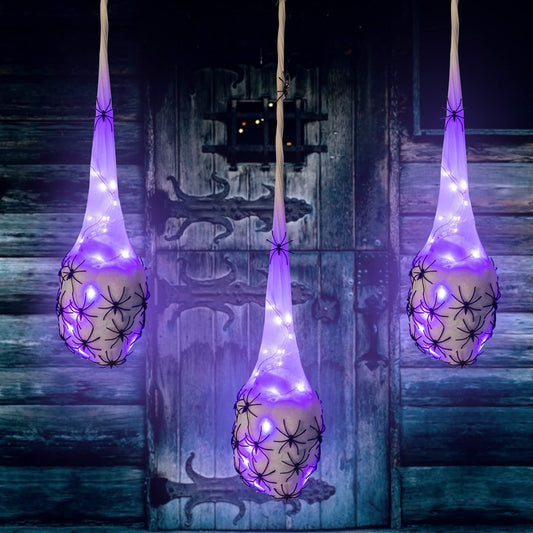 3.2FT Halloween Decoration Hanging Light Up Spider Egg Sacs 3 Packs, Gift for Halloween Party Favors Games, Sacks Props for Halloween, Birthday Indoor Outdoor Decor (Purple)