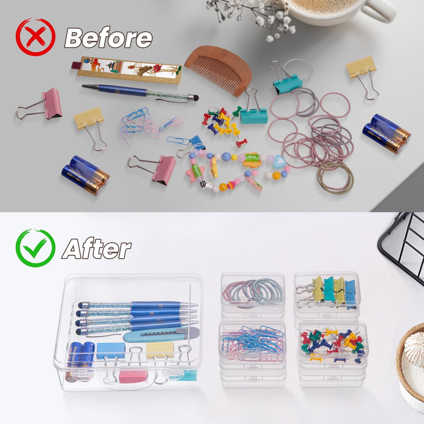 Small Bead Organizers and Storage, 12 Clear Plastic Boxes with Hinged Lids, for Beads, Jewelry Making, Crafts, Hardware, Fishing Tackle, Small Parts (32 Labels)