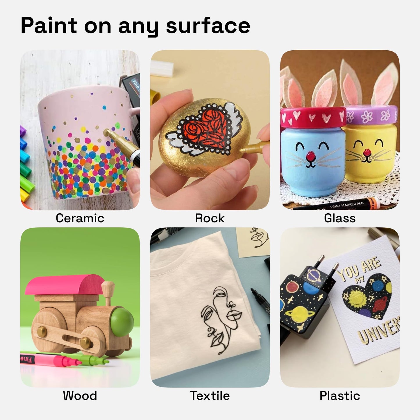 15 Oil-Based Permanent Paint Markers - Assorted Sets of Fine and Medium Tip Markers for Wood, Rock, Fabric, Glass, Ceramic, Metal, Plastic, and More - Quick Dry, Waterproof, Permanent