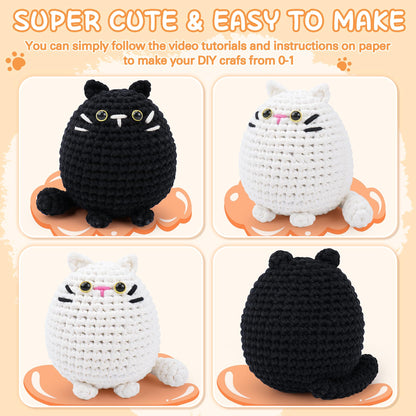 Crochet Kit for Beginners-2PCS Cat Crochet Kits for Adults Kids, Crochet Starter Kit with Step-by-Step Video Tutorials, Crochet Animals Kits DIY Craft Knitting Kit Learn to Crochet Kits for Adults