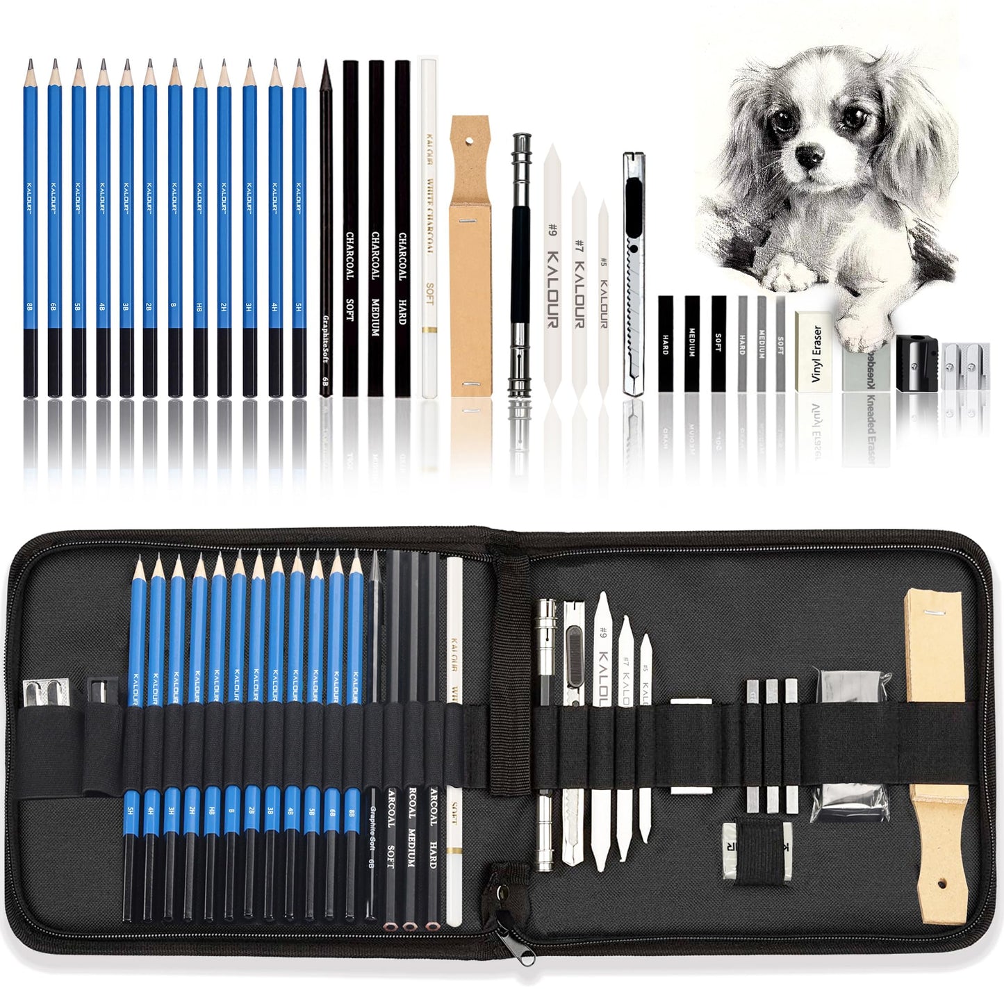 33 Pieces Pro Drawing Kit Sketching Pencils Set,Portable Zippered Travel Case-Charcoal Pencils, Sketch Pencils, Charcoal Stick,Sharpener,Eraser.Art Supplies for Artists Beginner Adults Teens