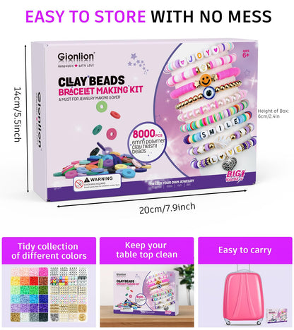 Clay Beads Bracelet Making Kit, Pack 2 Boxes Preppy Letter Spacer Beads and Charms Kit for Friendship Jewelry Making, Arts and Crafts Gifts for Girls Ages 8-12